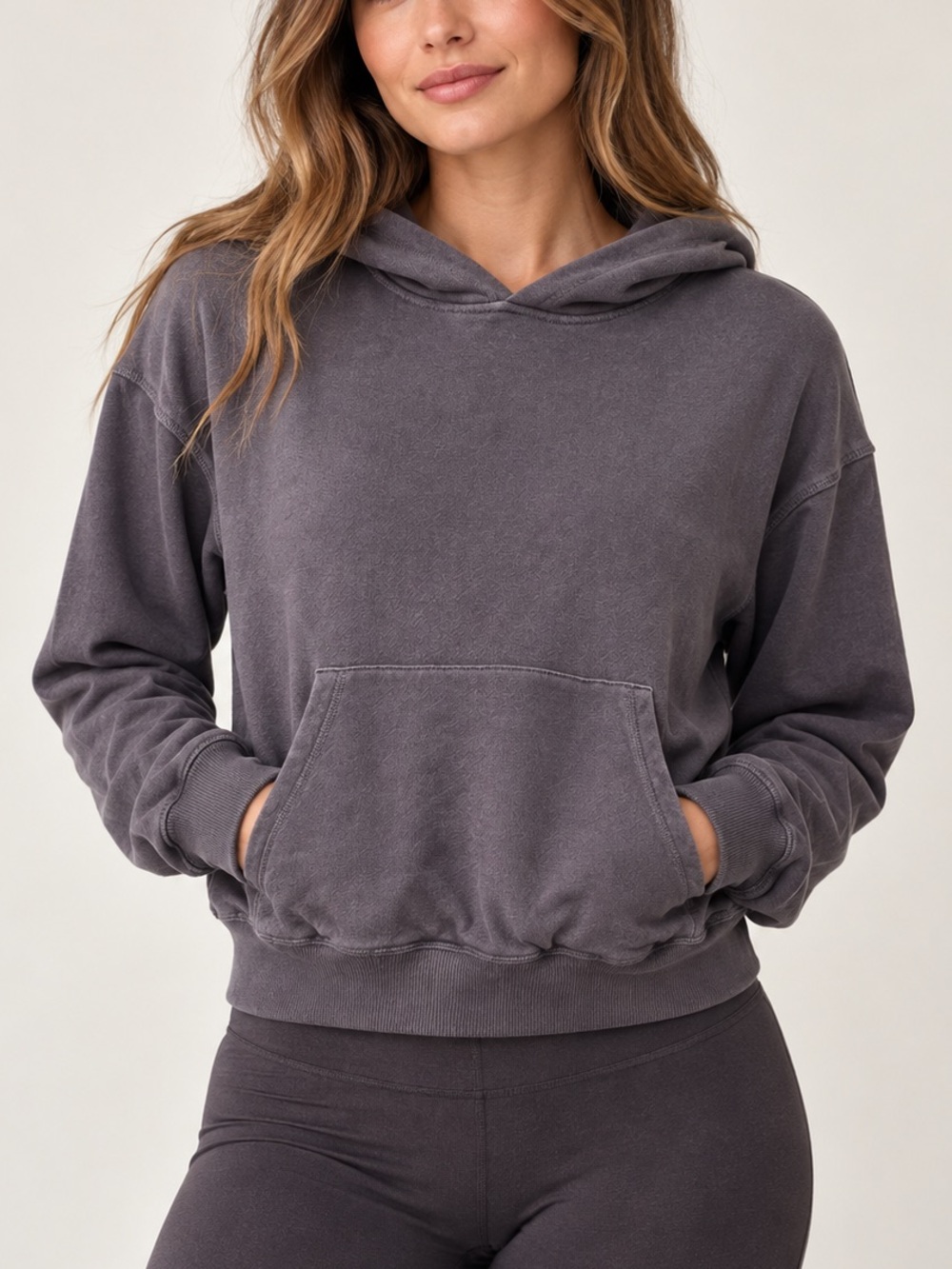 SKIMS Gray Cropped Hoodie Sweatshirt Modal Cotton Kangaroo Pocket Size Medium